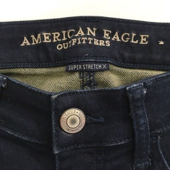 AMERICAN EAGLE SUPER STRETCH SUPER LOW DARK WASH SKINNY JEGGINS 2 SHORT - Picture 2 of 13